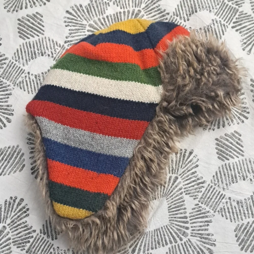 GAP kid faux fur colorful striped cotton wool trapper hat kid szXS-S